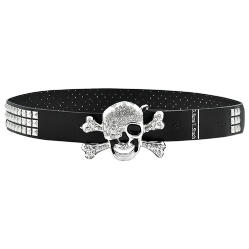 Imagen 2 del producto Cinturón de calavera estilo Punk Unisex con tachuelas piramidales, cuentas cuadradas, accesorio de moda gótica para hombres y mujeres, cinturón Punk Rock
