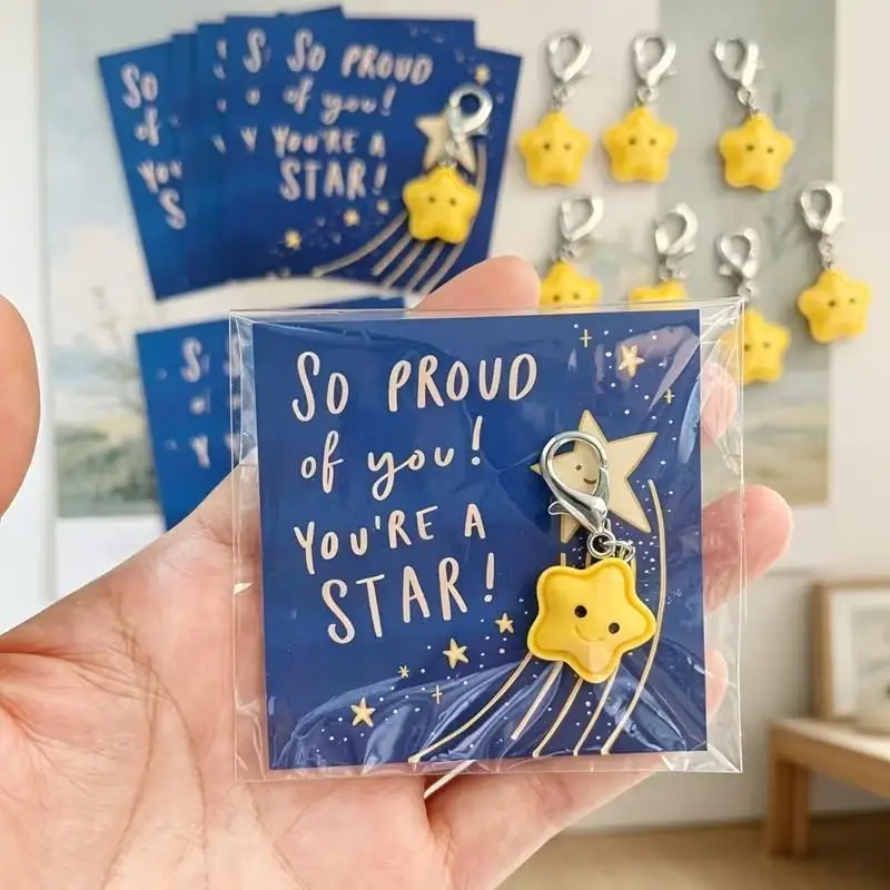 10Sets Adorable Star-shaped Keychain Combinations,Paired with Encouragement Cards.Party Favors with a 