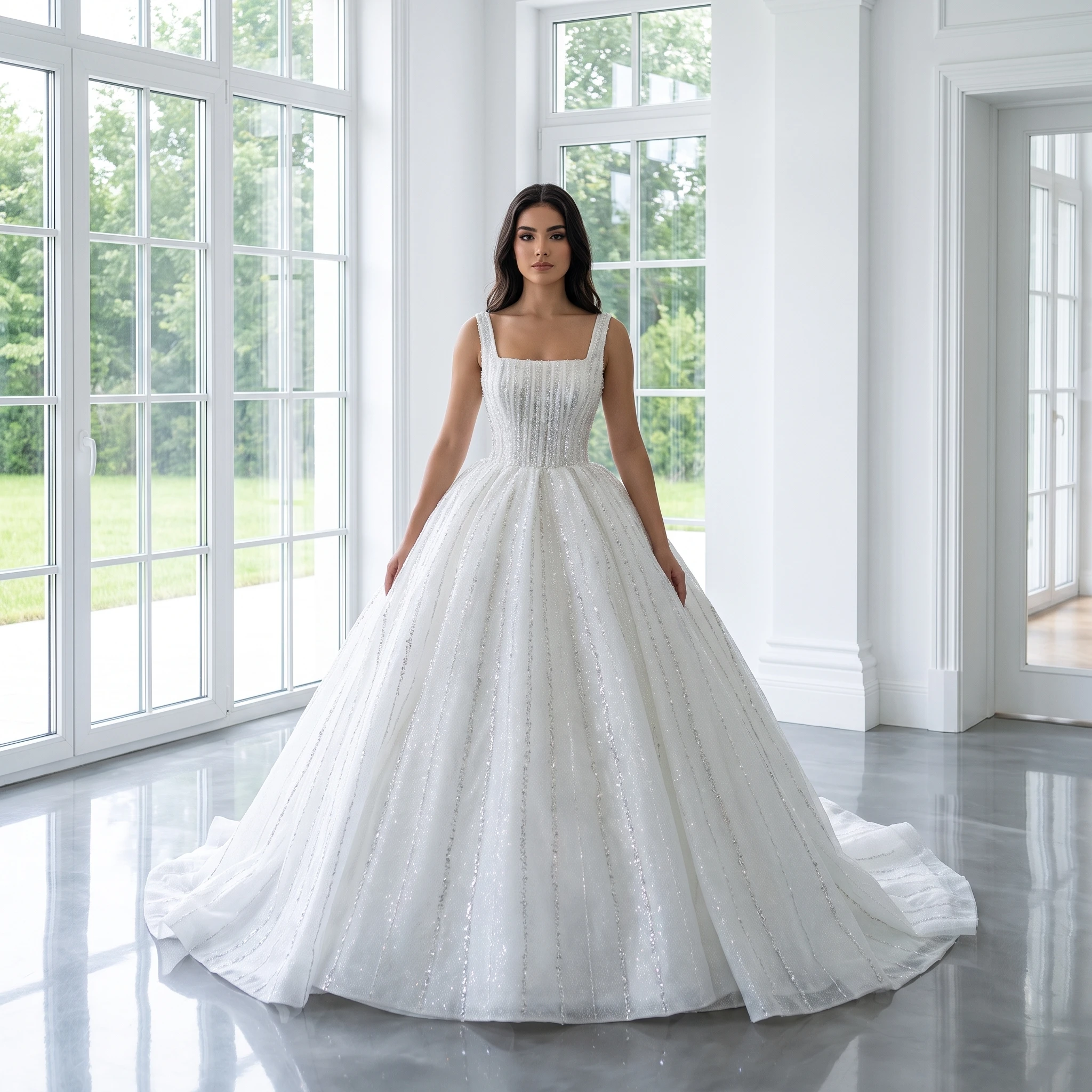 Lace Up Customized Prom Dresses Long Wedding Elegant  Wedding Dresses vestidos de 15 años Crystal Square Collar Ball Gown Dress