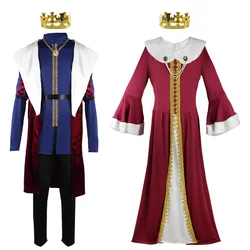 Retro Medieval Cosplay King Queen Costumes Crown Suit Adult Men Women Palace Costume Red Clothing Chevalier Top Shirt Halloween