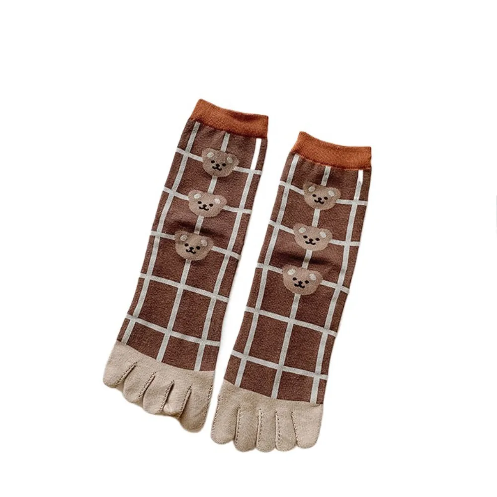 

Flower Five Finger Tube Socks Breathable Anti Slip Split Toe Short Socks Stripe Grid Cotton Toe Separator Socks Slippers