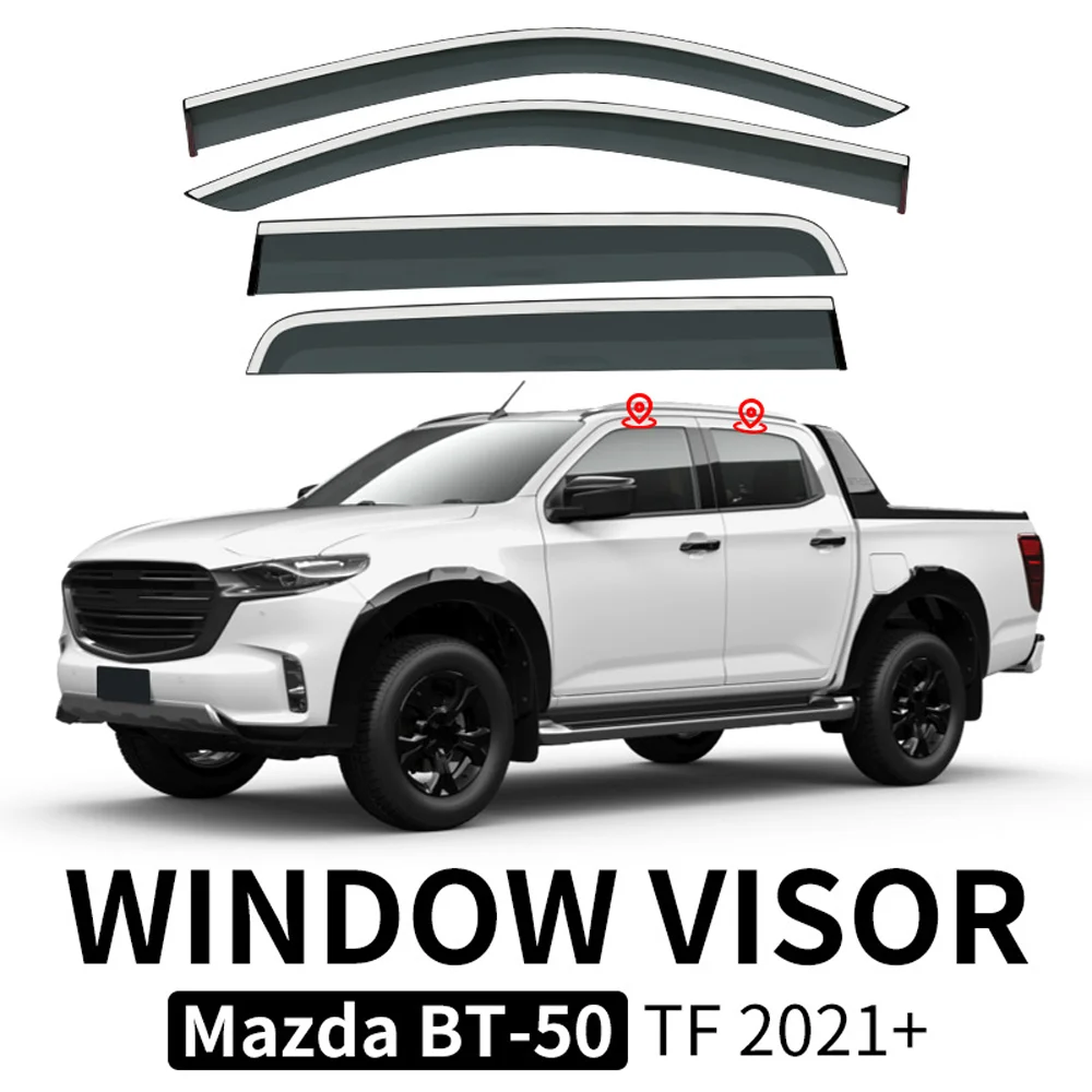 

Chrome Strips Rain Guards for Mazda BT-50 TF 2021-2024 Window Visor Wind Deflectors Door Visor Vent Shades Ventvisor