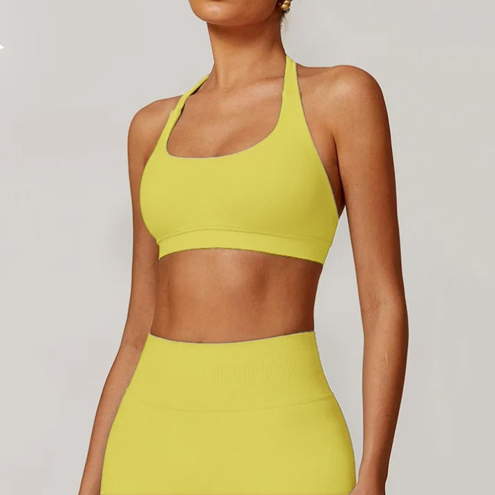 

Women's Seamless Yoga Set Halter Neck Sports Bra & High Waisted Shorts Shockproof Lift Quick Dry Butt Lifting Gym Workout Active