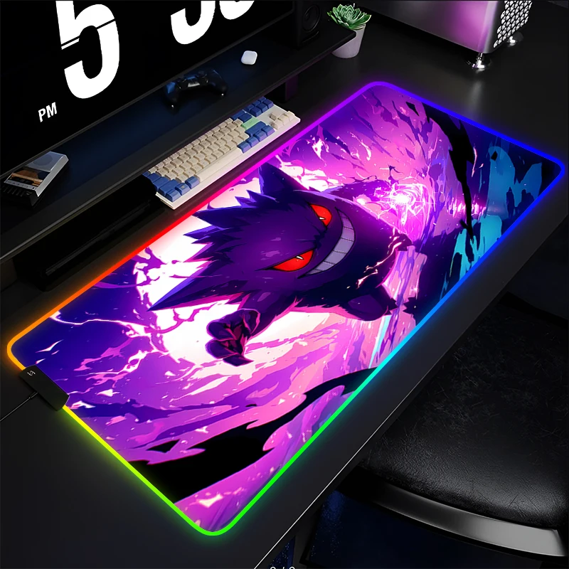 

Rubber Mouse Pad P-Pokemon Gengar RGB Gaming Accessories Gabinete Gamer Computer Desk Mat Backlight Keyboard Tablet Mousepad LED