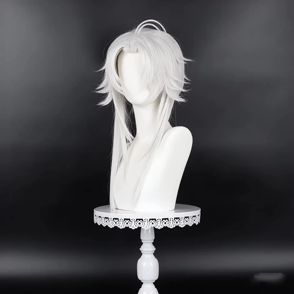 Anime The Freak Circus Pierrot Cosplay Wig Unisex Silver White Short Hair Heat Resistant Synthetic Wigs Halloween Prop image 4