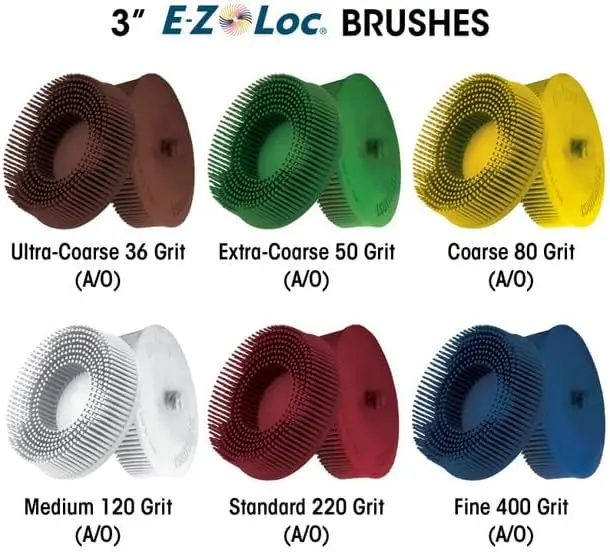 E-Z Loc Polishing Brush Assortment Kit – 3 Inch Set with Back-Up Pad, Includes All 6 Grit Textures, Rubber Backing Pad with 1/4