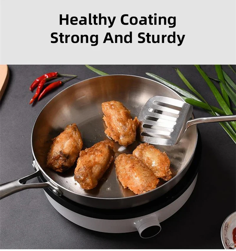 

F2 26CM Frying Pan 304 Stainless Steel 2MM Thick Wok Pan 5 Ply Steel Skillet,Professional Grade Pans for Cooking Cooking Pot