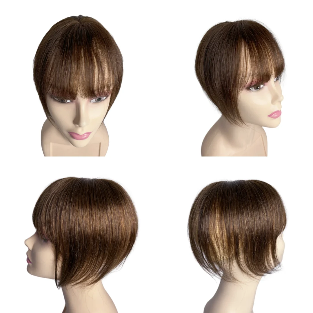 Clips en adornos de cabello humano con flequillo para mujer 360 °   Cobertura Base de encaje Postizos Extensiones de cabello brasileño Cubierta Cabello gris