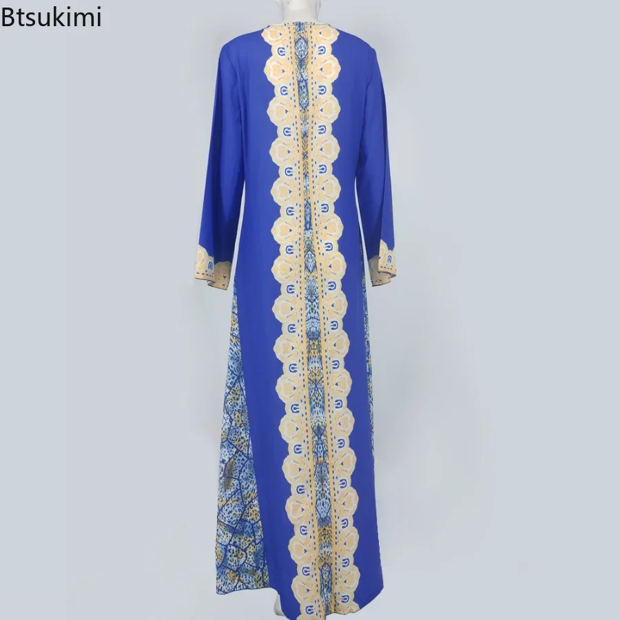 Maxi vestido musulmán para mujer, Túnica de manga larga, cuello cuadrado, estampado de Oriente Medio, Abayas elegantes, vestido musulmán de Turquía,