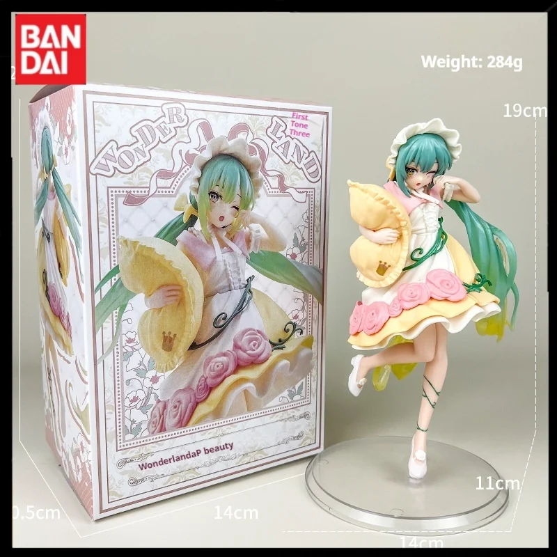 Nieuwe 19Cm Bandai Hatsune Miku Anime Figuur Beeld Kussen Trouwjurk Actie Model Desktop Ornamenten Collectie Kerstcadeaus