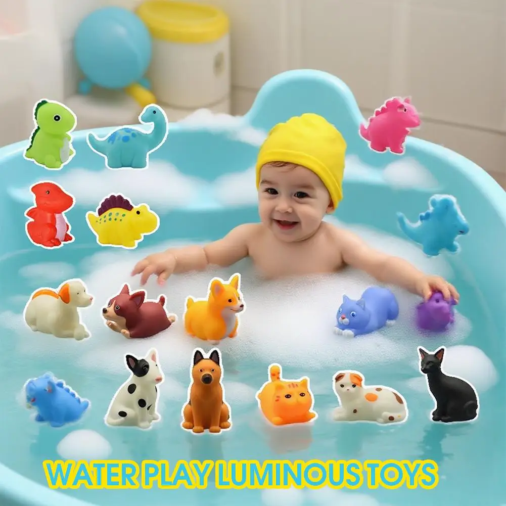 Glowing Dinosaur Bath Toy Cartoon Cat Dog Farm Animal Fun Bath Vinyl Baby Toy Sensory Bathroom Toy Touch Floating Light Gif K4P9