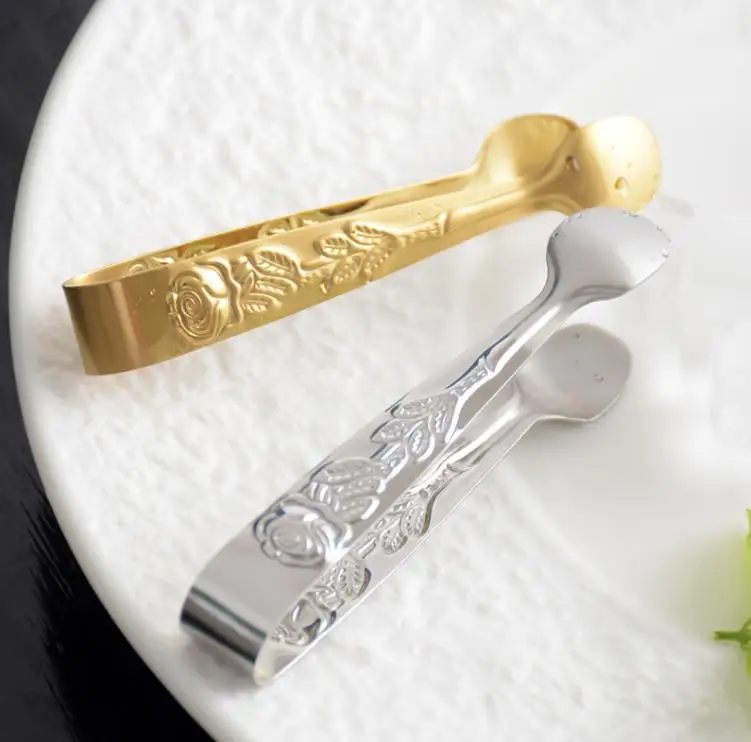 

Rose Engraved Mini Tong Stainless Steel Sugar Tongs Bar Cube Ice Clip Kitchen Tool Accessories SN4512