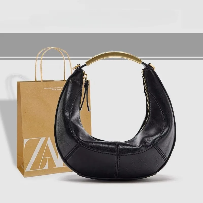 

Ретро однотонная сумка на молнии, женская кожаная сумка большой емкости в форме полумесяца, женская модная роскошная сумка через плечо премиум-класса