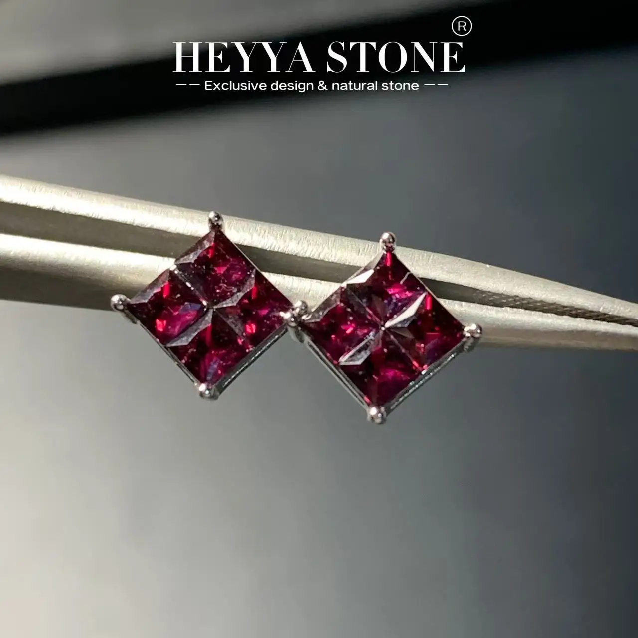 HEYYA STONE  Natural Garnet Stud Earrings For Women 925 Silver Earrings Simple Fine Jewelry Stone Gemstone Classic Style