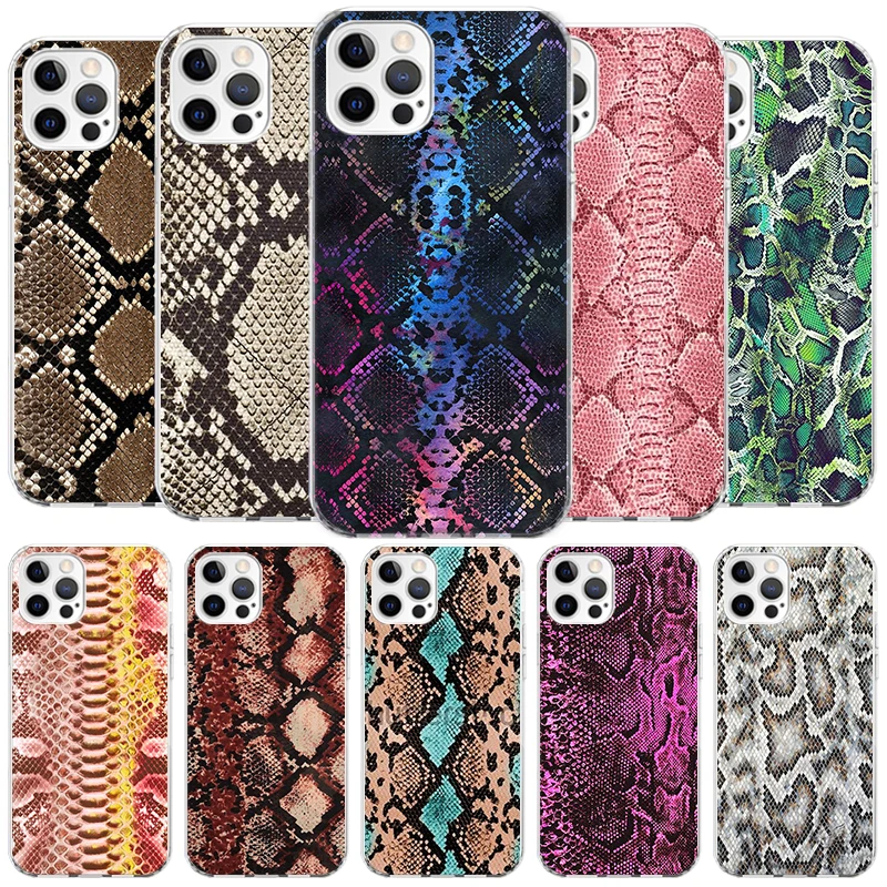 Pink Snake Skin Printing Drawing Cover Phone Case For iPhone 16 15 14 13 12 Mini 11 Pro Max X XS 7 Plus 8 + SE 2020 Soft Fundas