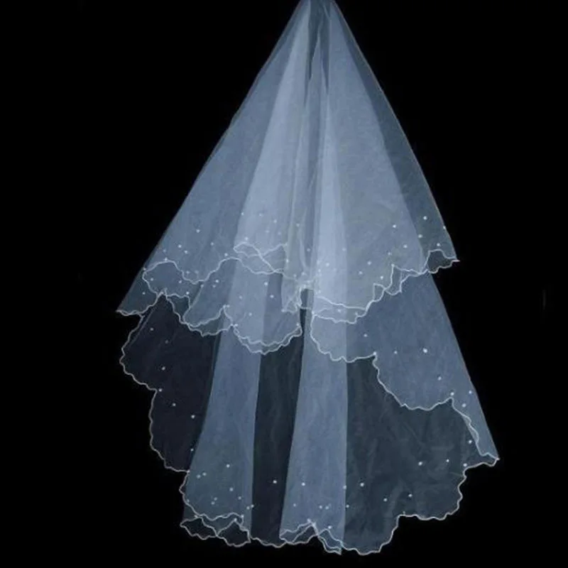 White Ivory Wedding Veil Pearl Wedding Dress Veils1 TierTulle Ribbon Edge Bridal Veils Women Accessories 2022