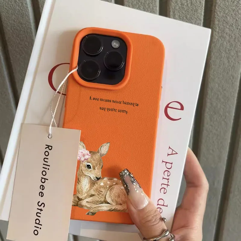 Kreativer englischer Buchstabe Kirschhirschmuster TPU Handyhülle für iPhone 17 Pro Max Air 16 Plus 15 14 13 12 11 XS XR X 16E 17 Abdeckung