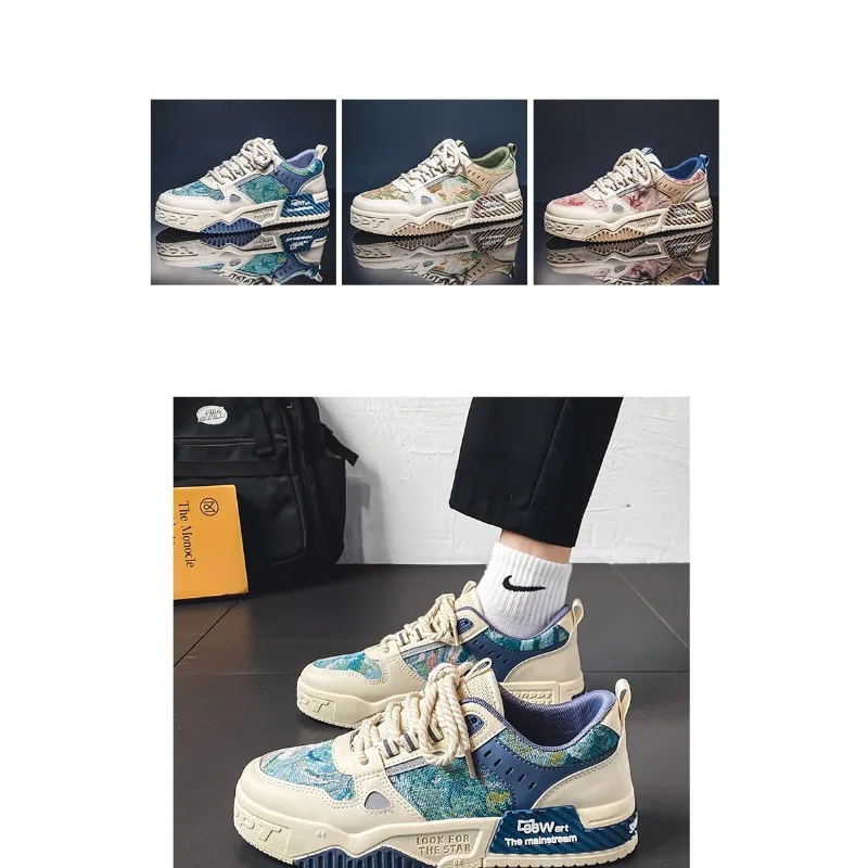 Men's inese Style Printed Platform Sneakers 2026 New Breathable Casual Daily Streetwear Korean Style Footwear