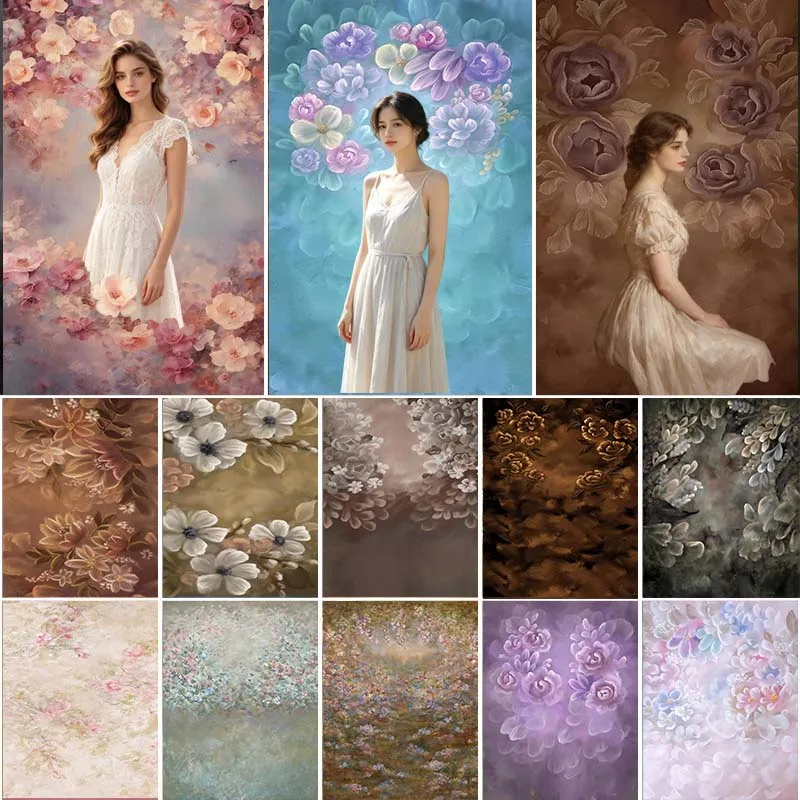 LS Photography Background Hand Drawn Flower Wallpaper Abstract Texture Baby Shower Props Kids Art Portraits Photo Studio