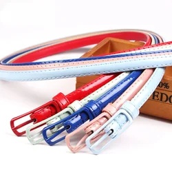 Thin Waistband Women Belt for Dress Sweater Jean Fashion Candy Colors Simplicity Solid Color PU Patent Leather Female Belt
