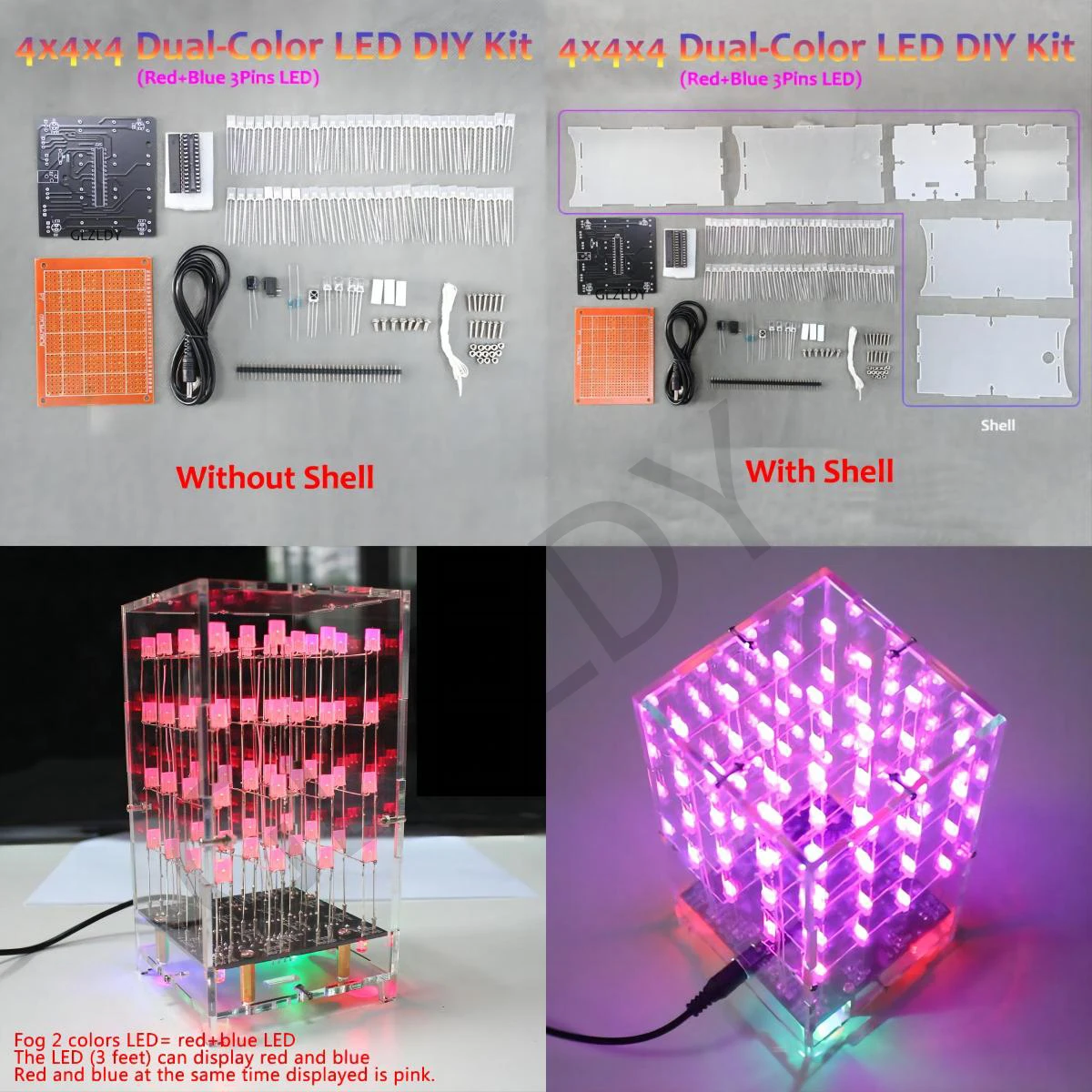 4x4x4 Colorful LED cube kit MCU single chip 3D electronic DIY production fog LED lights handmade DIY Parts Kit Light Cubic