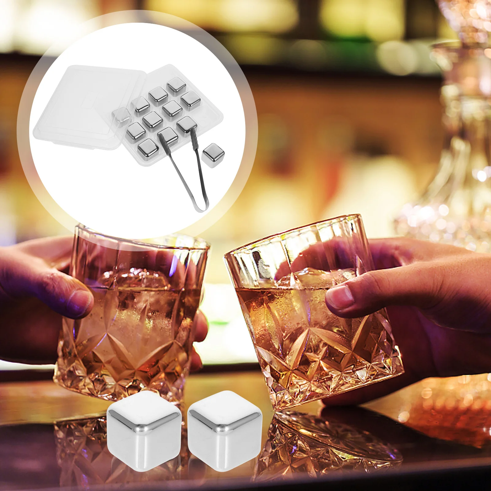 

1Set Stainless Steel Ice Cube Reusable Whiskey Rocks for Drinking Cool Beverages Wear Resistant Sophisticated Metal Design Bar