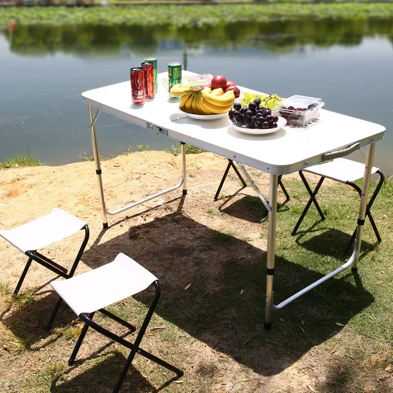 Portable stall tables and chairs, outdoor camping retractable aluminum alloy folding picnic table