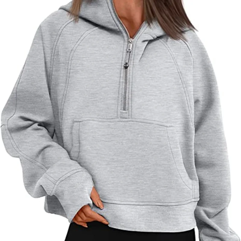 

Autumn and Winter Yoga Wear Women's Sports Half-zip Hoodie Sweater Loose Short Padded