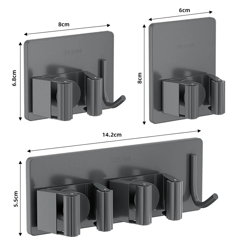 Aço inoxidável de parede Rack de armazenamento, impermeável vassoura Rack, banheiro gancho sem unhas, Mop Rack, agregado familiar, 1-3pcs