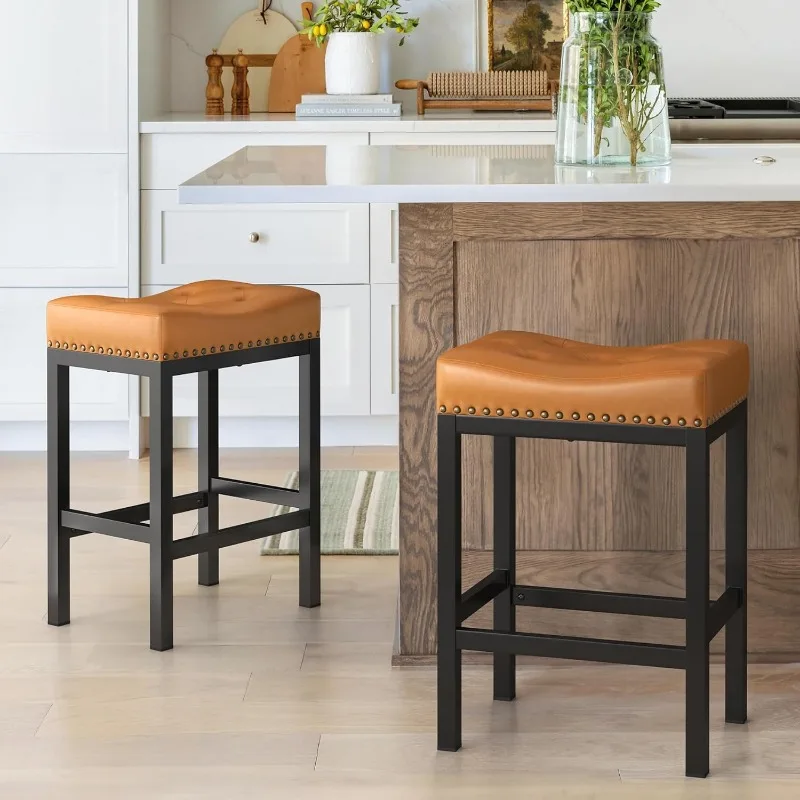 Counter Height Backless Bar Stools, Faux Leather Counter Stools, Cozinha Counter, 24 ", Conjunto de 2 ou 3