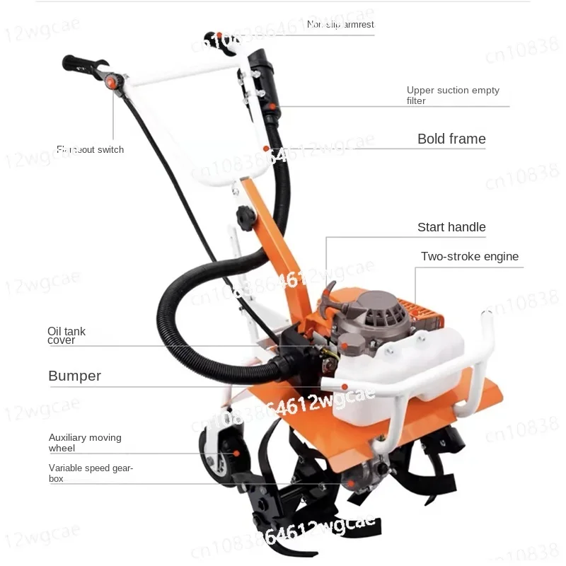 High Power Cultivator Micro-tillator Small Agricultural Gasoline Rotary Tiller Home Hoe Weeding, Loosen Soil, Open Ditch, Plow