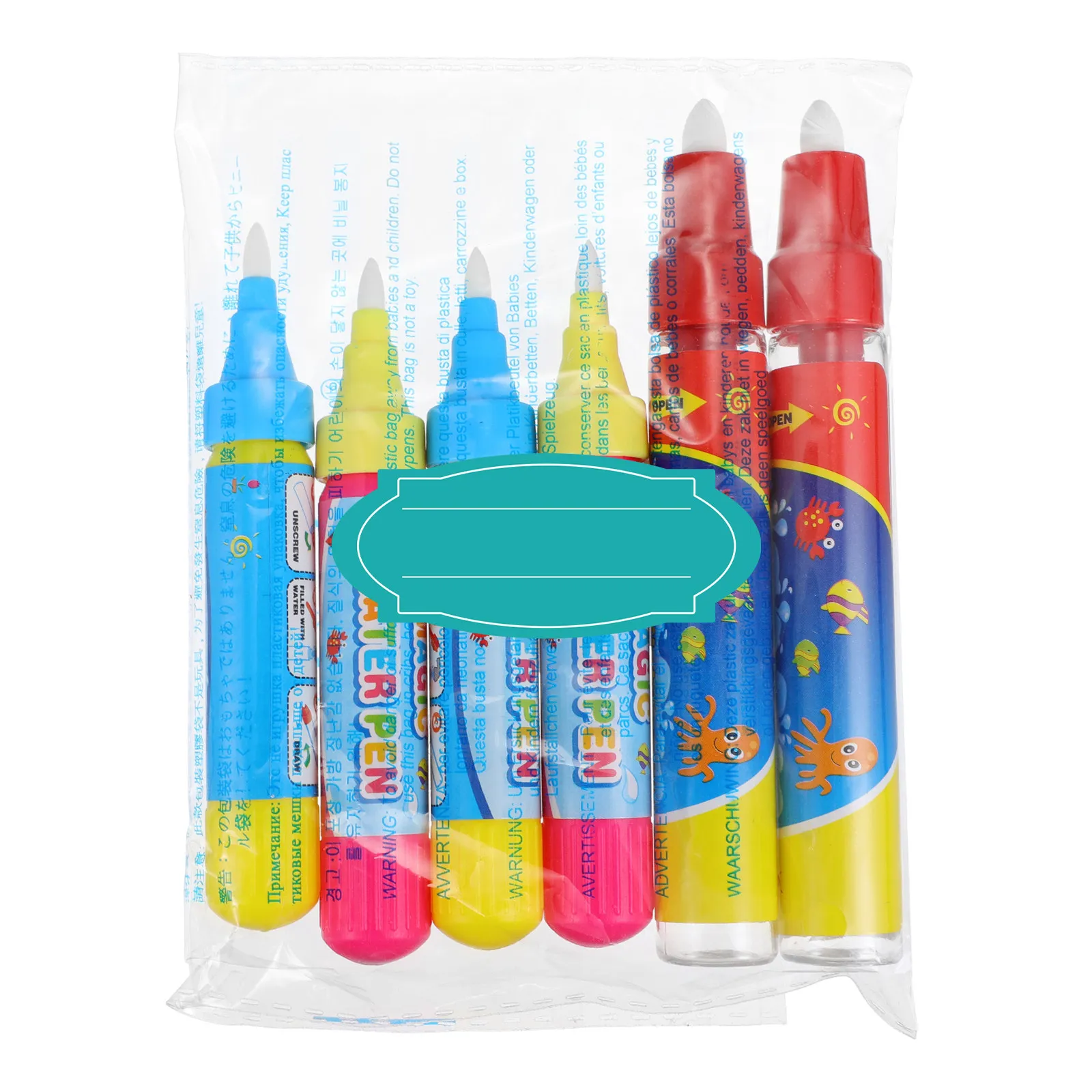 6Pcs Water Doodle Pens Aqua Drawing Replacement Vibrant Colors Thick Tips Easy Grip Screw Lid No Leak Water Doodle Pens