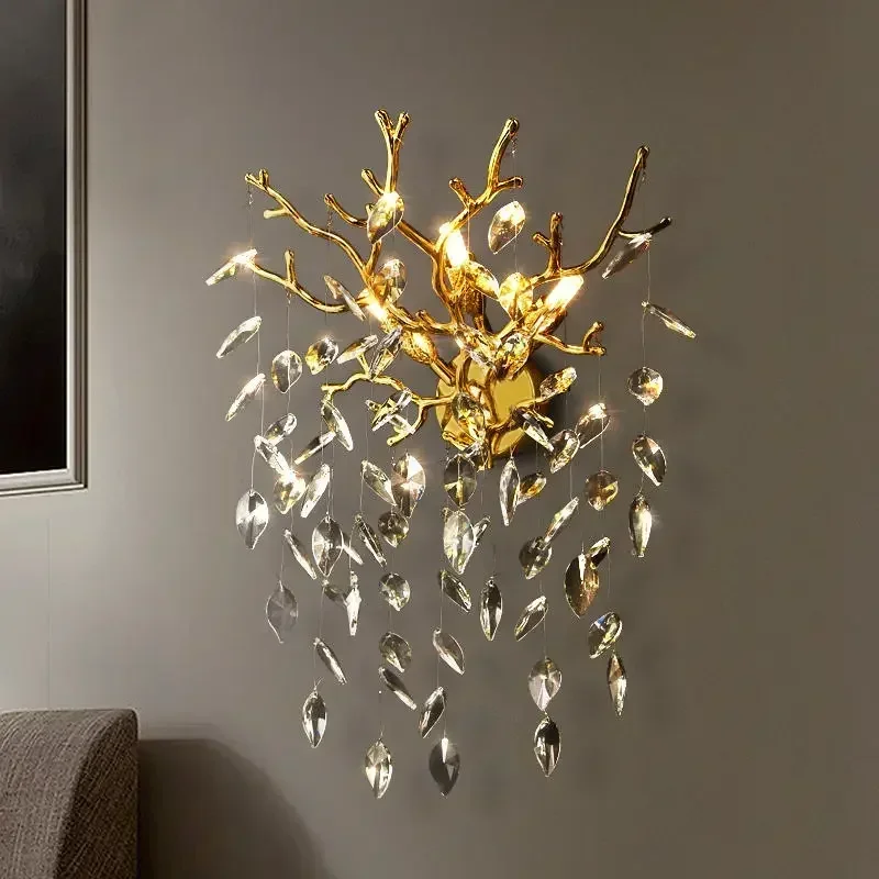 Gold crystal wall lamp luxury living room bedroom bedside lamp LED modern aisle corridor lighting