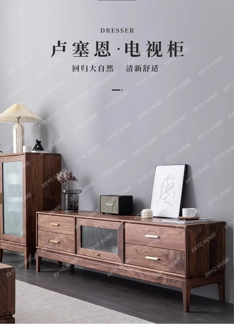 LL solid wood TV cabinet Japanese-style small apartment storage family simple light luxury