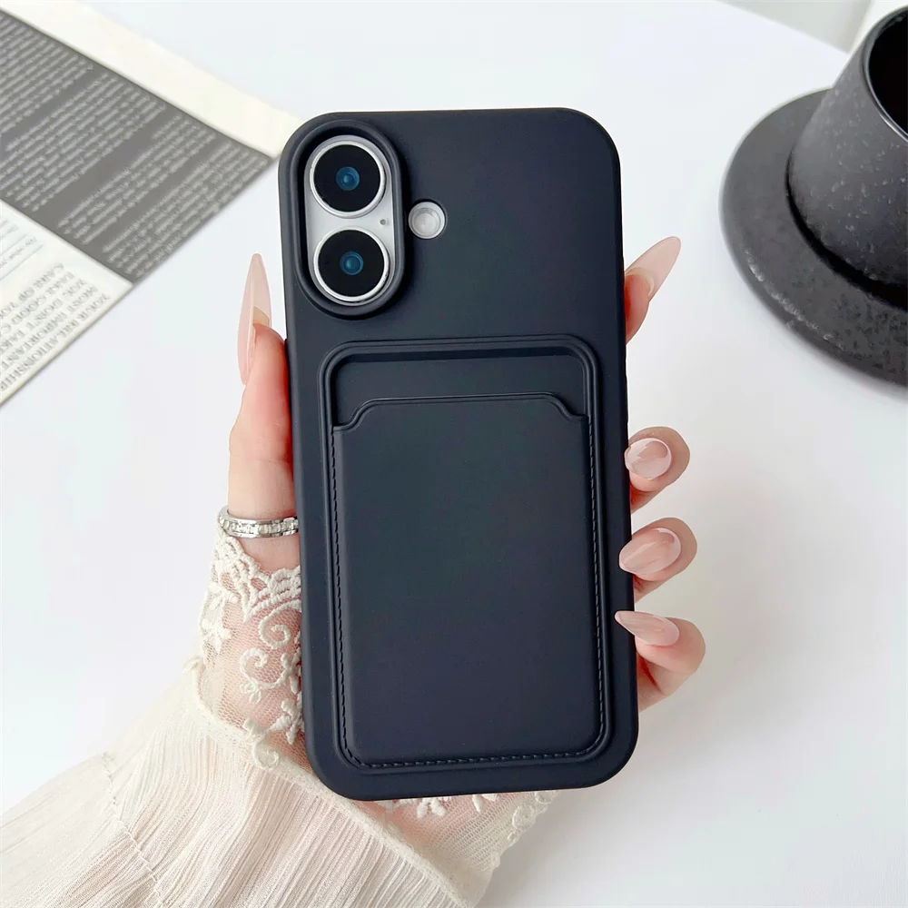 Klassisches Mattes Einfarbiges Kartenetui für iPhone 17 Pro Max 16 15 14 13 12 11 Pro Max Mini Plus Silikon Sturzsichere Weiche Hülle
