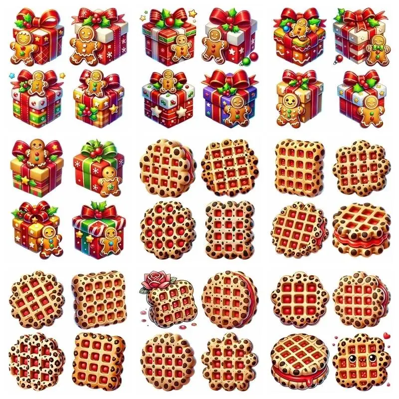 Cartoon biscuit gift box Set Iron Transfer Sticker Diy A-Level Washable Heat Press Printed Accessories children Clothing Patch