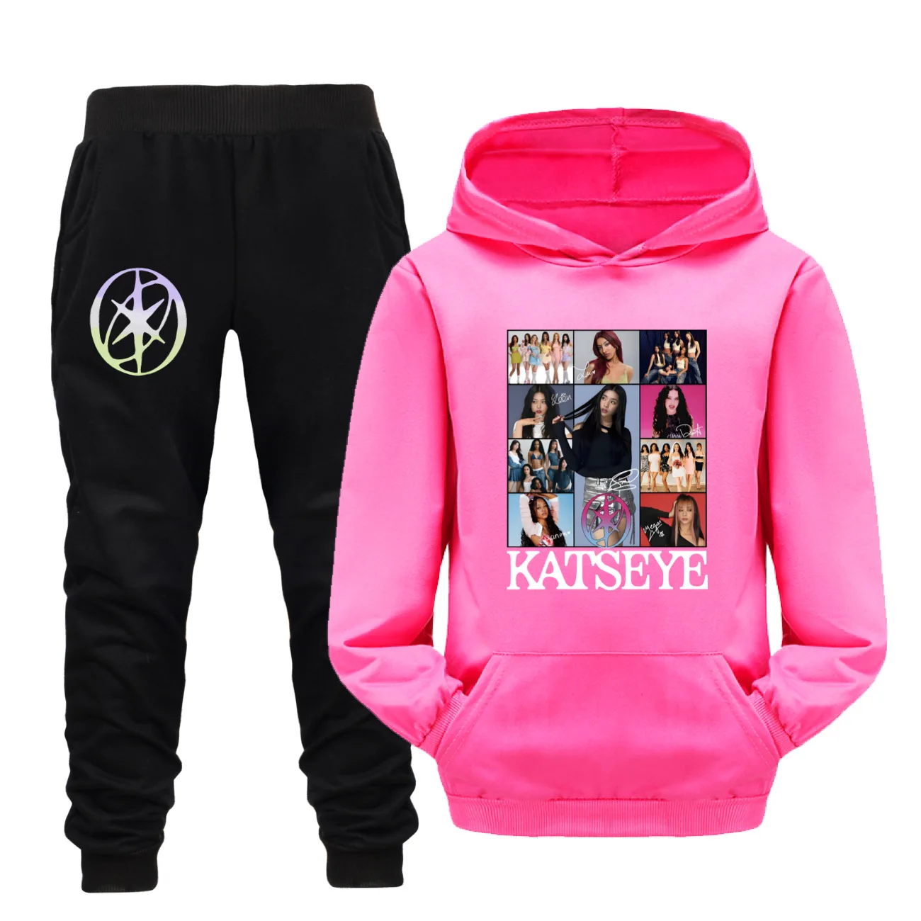 

Комплект с капюшоном и забавным принтом Katseye, детская одежда с героями мультфильмов, детская одежда, толстовки с капюшоном для мальчиков, брюки, комплекты из 2 предметов, наряды для девочек