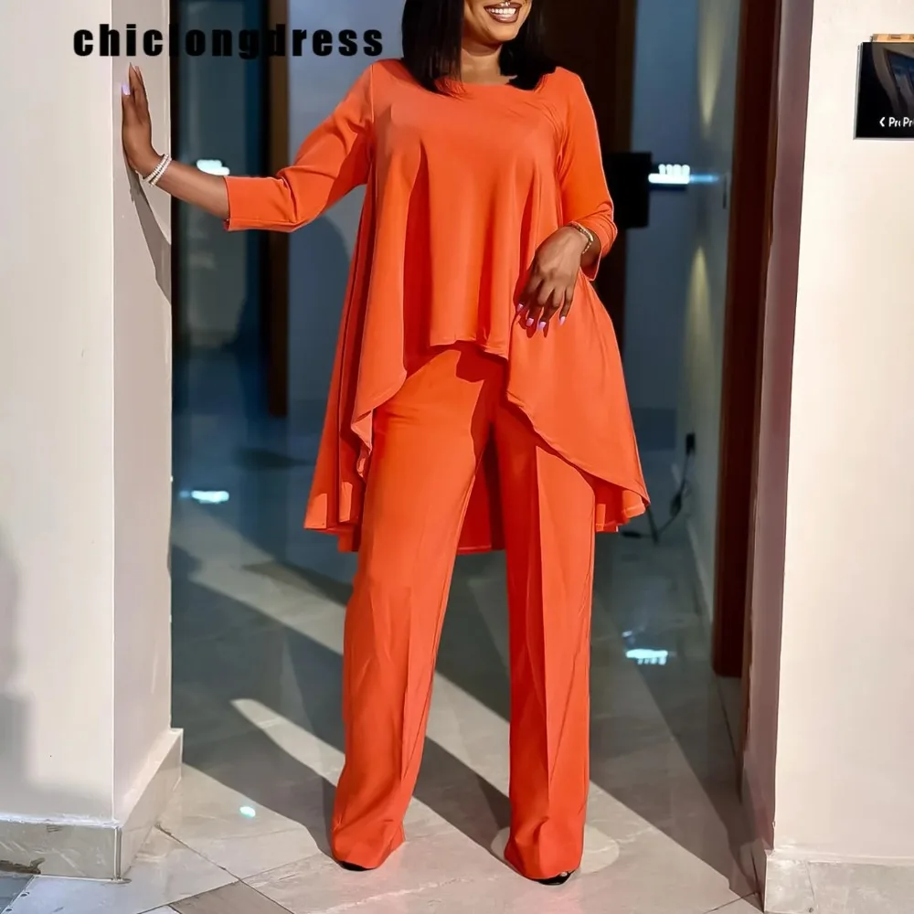 

Women's Elegant Loose Irregular Shirt and Wide Leg Pants Set, Monochromatic, African Fashion, Autumn, 2024