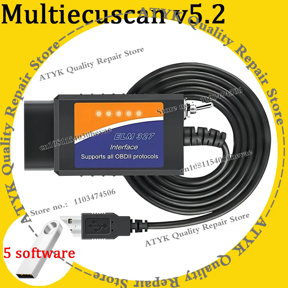 USB ELM327 V1.5 Multiecuscan 5.2 with Keygen PIC18F25K80 CH340 MS-CAN HS-CAN OBD2 Scanner Forscan Diagnostic Tool Free Software