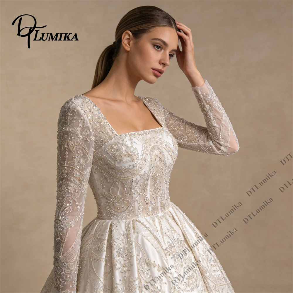 

Эксклюзивное свадебное платье DTLumika Royal Bride с бисерной отделкой, бальное свадебное платье, индивидуальный пошив, иллюзорные рукава
