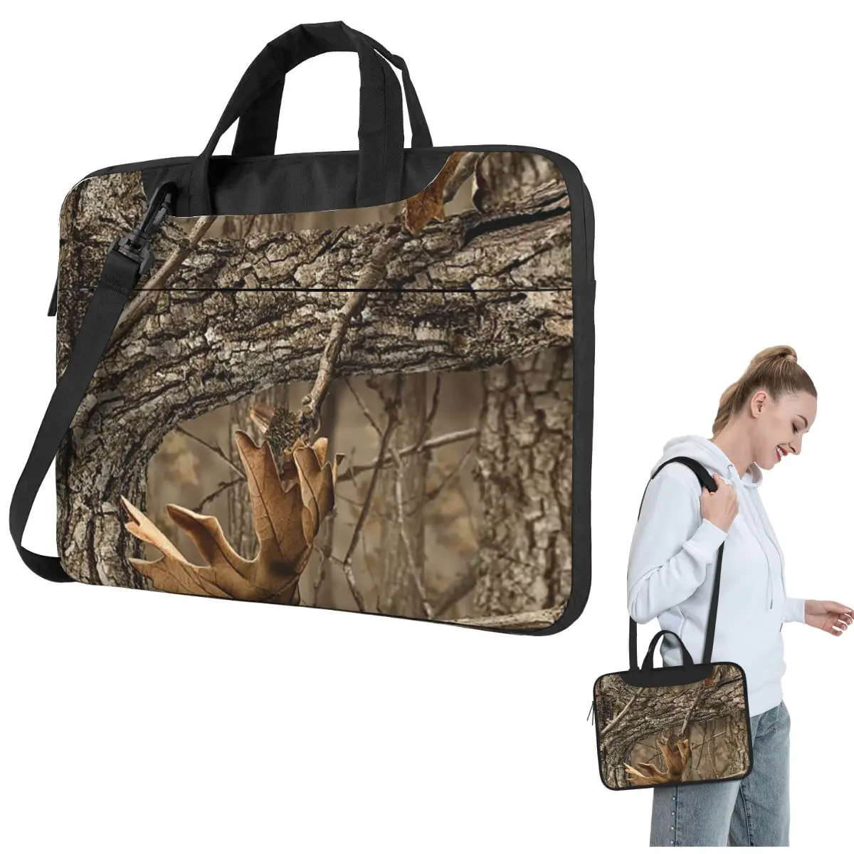 Camouflage Real Tree Realtree Hunter Camo Pattern Crossbody Laptop Bag Case Computer Bag 13 14 15.6 Inch Macbook Pro