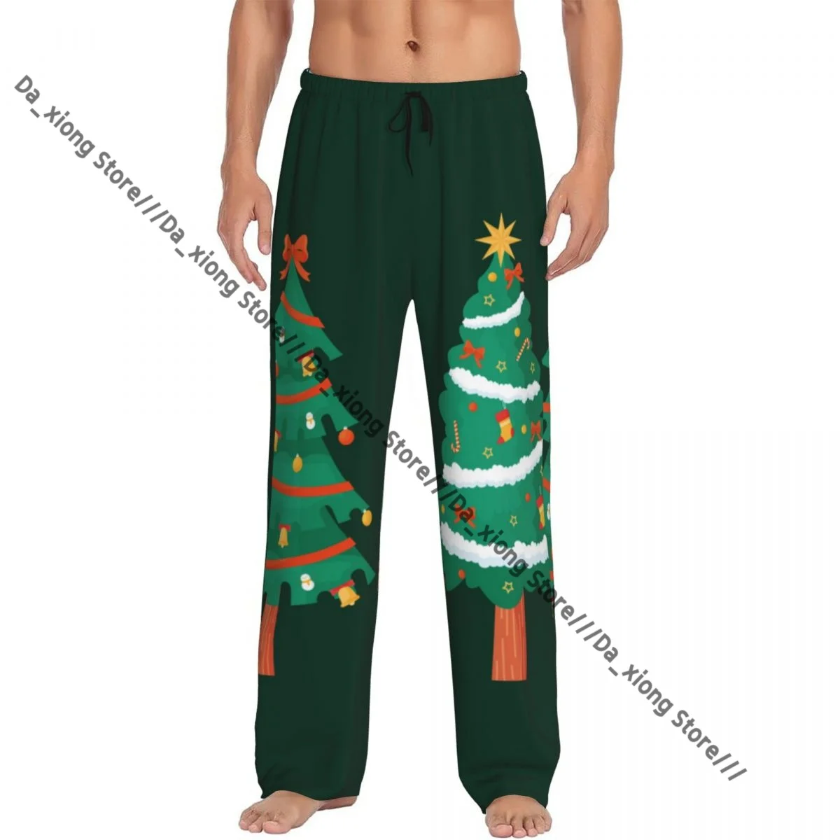 

Men's Casual Pajama Sleeping Pants Cartoon Christmas Tree Lounge Loose Trousers Comfortable Nightwear
