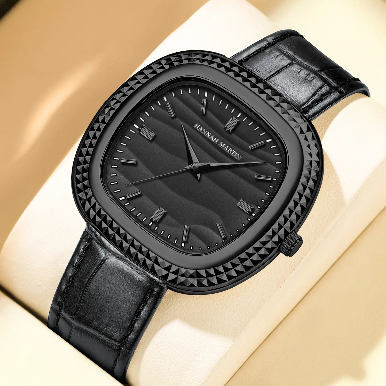 New Fashion Square Men's Watch Waterproof Retro High Aesthetic Quartz Watch Leather Strap Tooth Circle Design