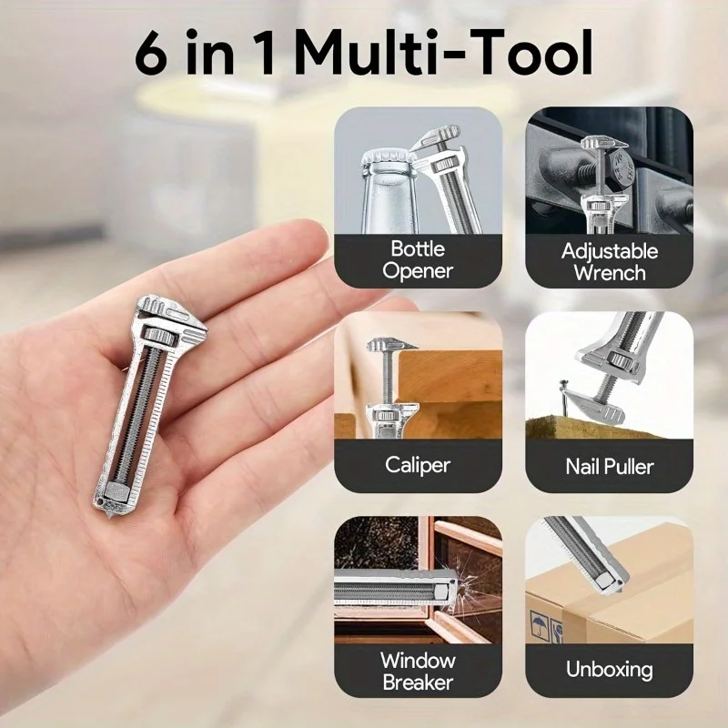 1Pc Multifunctional Portable Adjustable Mini Wrench Tool with Bottle Cap Opener, Screwdriver, Caliper and Adjustable Rod - DIY,