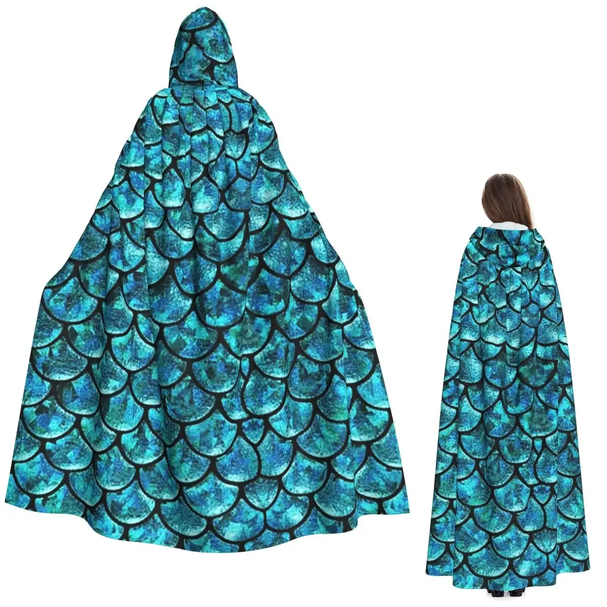 

Scale Long Hooded Cloak Witch Medieval Costume Cosplay Cape HalloweenVampire Adult Unisex