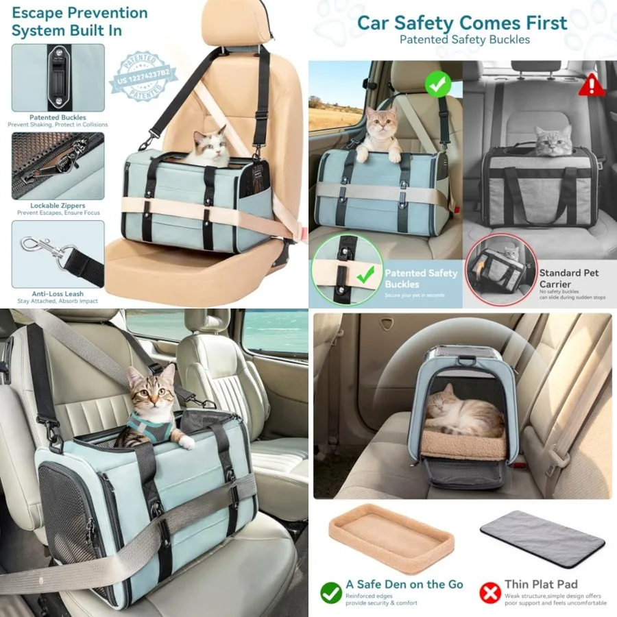 

Soft-Sided Cat Carrier with Patented Safety Buckles, Lockable Zippers and Safety Tether, Escape-Resistant Travel Pet Carrier fo
