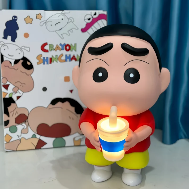 Crayon Shin-Chan Anime Figure 35cm Drinking Water Cup With Light Pvc Model Handmade Cute Doll Ornaments Collectible Toys Gift