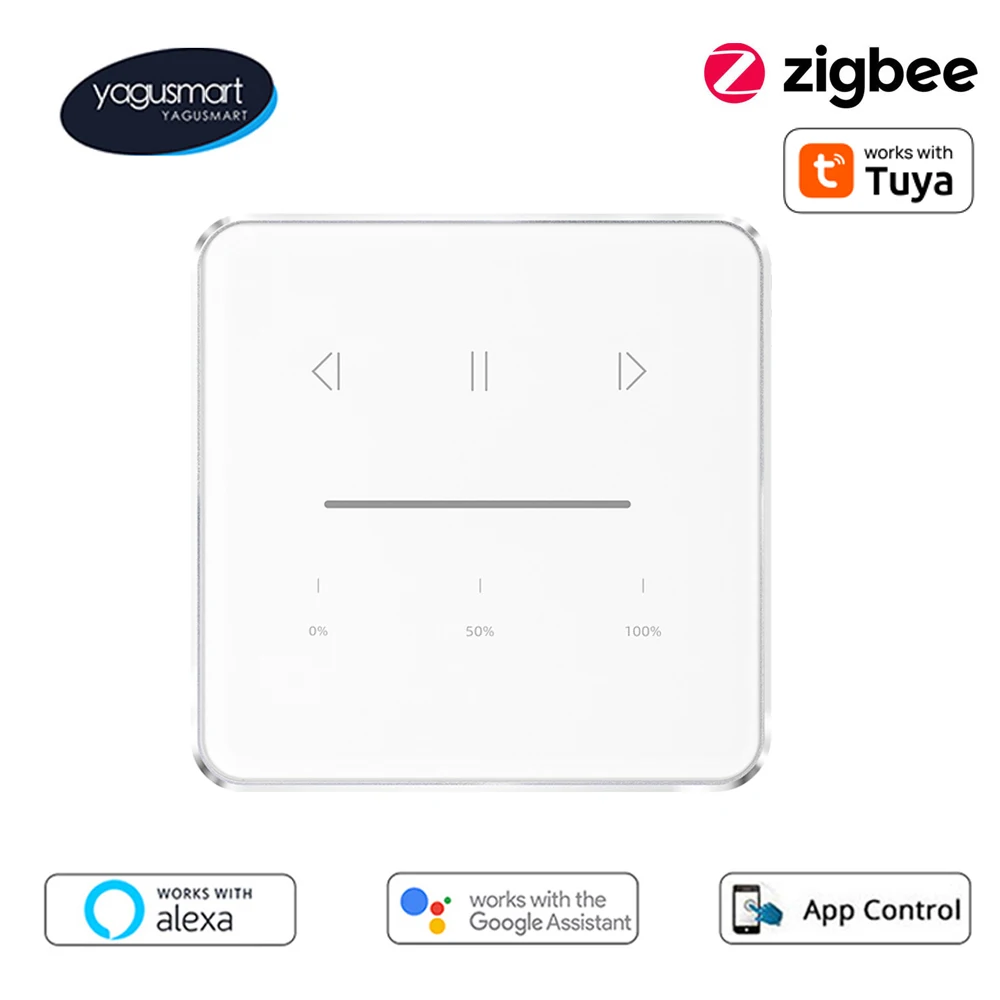 Yagusmart Zigbee Smart Curtain Switch EU Roller Shutter Switch Percentage Control Work with Tuya APP Alexa Google Home