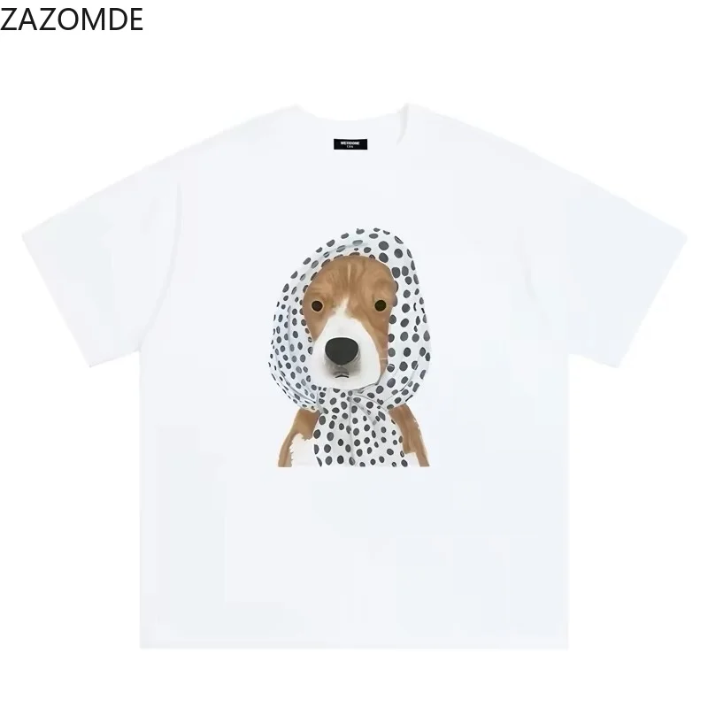 ZAZOMDE Relaxed Lounge Oversized Dog Print T-Shirt Men Women Soft Cotton Polka Dot Puppy Short Sleeve Casual Top 2026 New