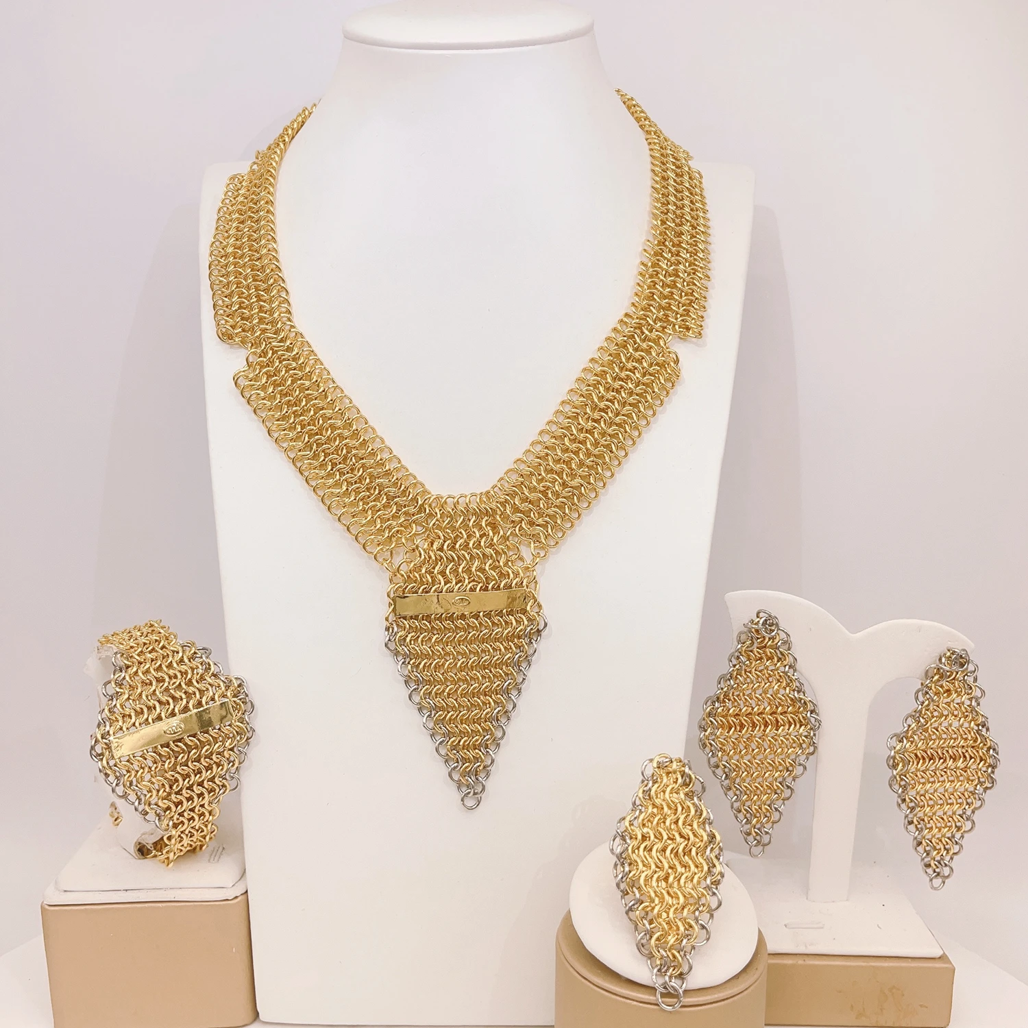 

Yulaili hot sales african 2-tone arrow shape Bridal jewelry set wholesale luxury fashion 18k gold plated jewels for woman gifts